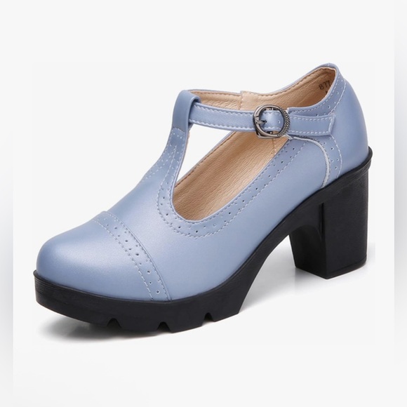 Dadawen Women's Leather T-Strap Mary Jane Square Toe Shoes Light Grey 10 - Picture 1 of 14
